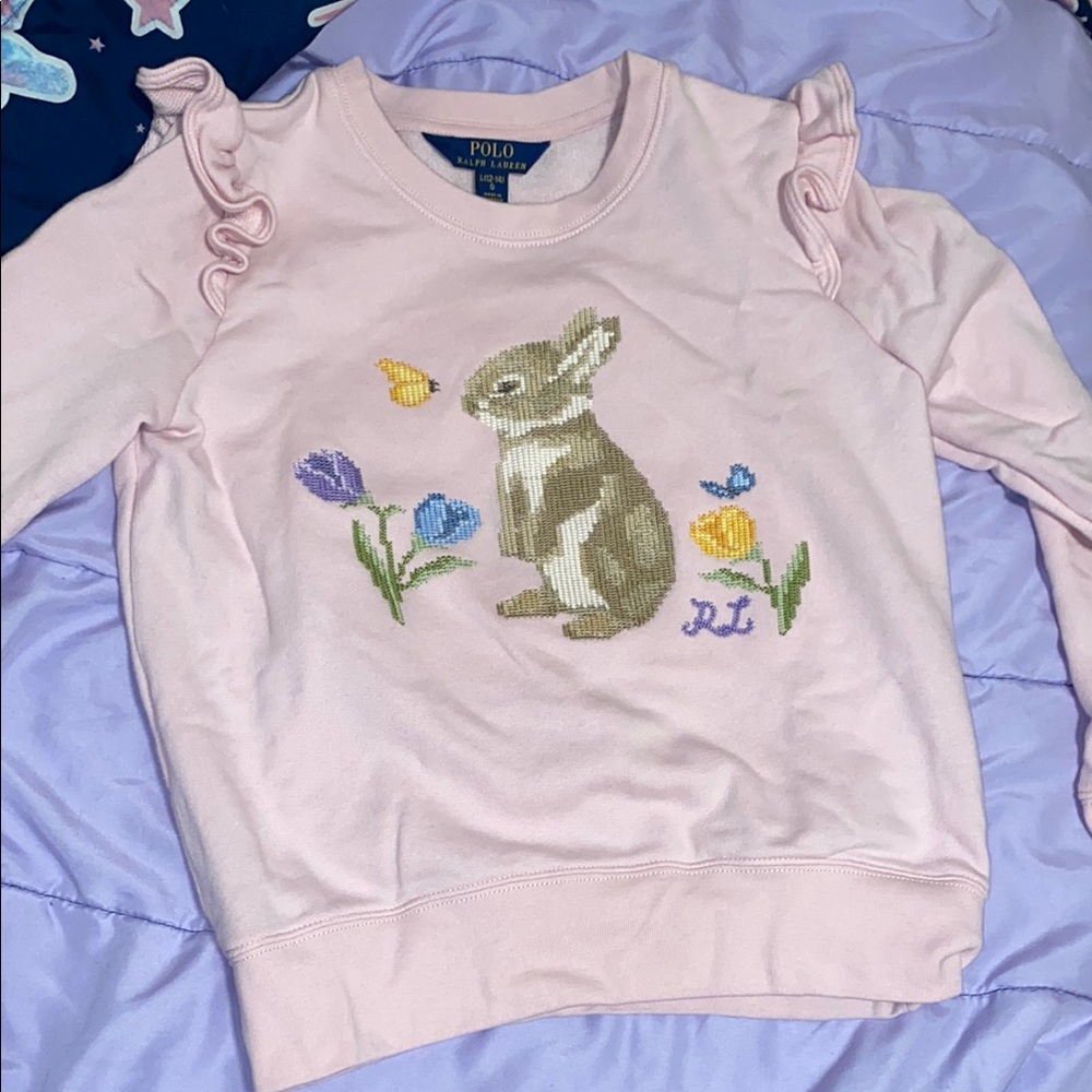 Polo by Ralph Lauren Pink Ruffle Sweatshirt with Bunny Design